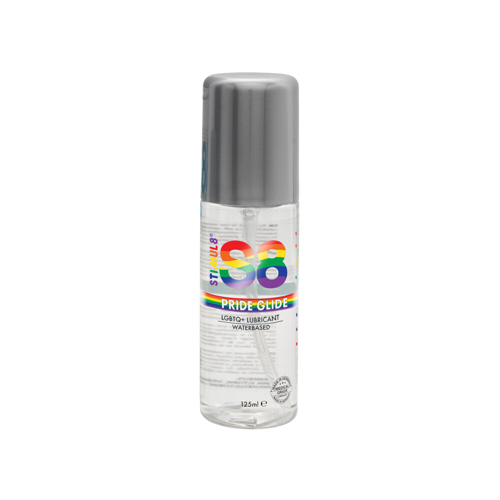 S8 Pride Glide Water Based Lubricant 125ml|Front View|"pride glide-front view adult toys direct"|