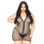 Leg Avenue Fishnet Zip Up Dress Plus Size UK 14 to 18|Front View|"plus size fishnet zip dress - front view"