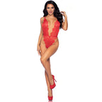 Leg Avenue Floral Lace Teddy and Robe Red|Back View|"red lace teddy robe set - back view"