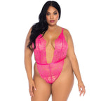 Leg Avenue Floral Lace Teddy and Robe Set|Side View|"plus size lace teddy robe set - side view"