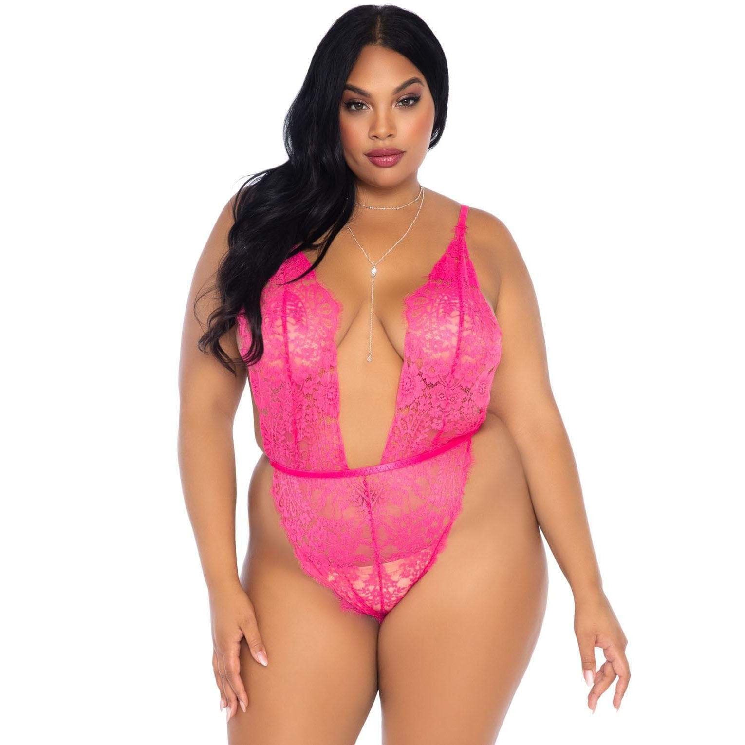 Leg Avenue Floral Lace Teddy and Robe Set|Side View|"plus size lace teddy robe set - side view"