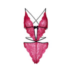 Leg Avenue Scalloped Teddy and Panty Set Pink|Detail View|"pink scalloped teddy set - detail view"