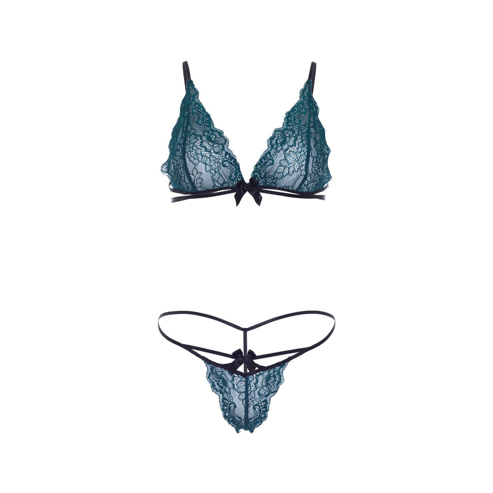 Leg Avenue Teal Lace Bralette And Matching String Panty|Back View|"teal lace lingerie set - back view"