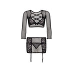 Leg Avenue Crop Top String And Garter Skirt UK 6 to 12|Detail View|"crop top garter skirt set - detail view"