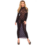 Leg Avenue Long Sleeved Long Dress UK 6 to 12|Front View|"long sleeved evening dress - front view"