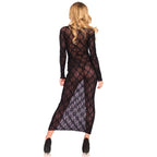 Leg Avenue Long Sleeved Long Dress UK 6 to 12|Side View|"long sleeved evening dress - side view"
