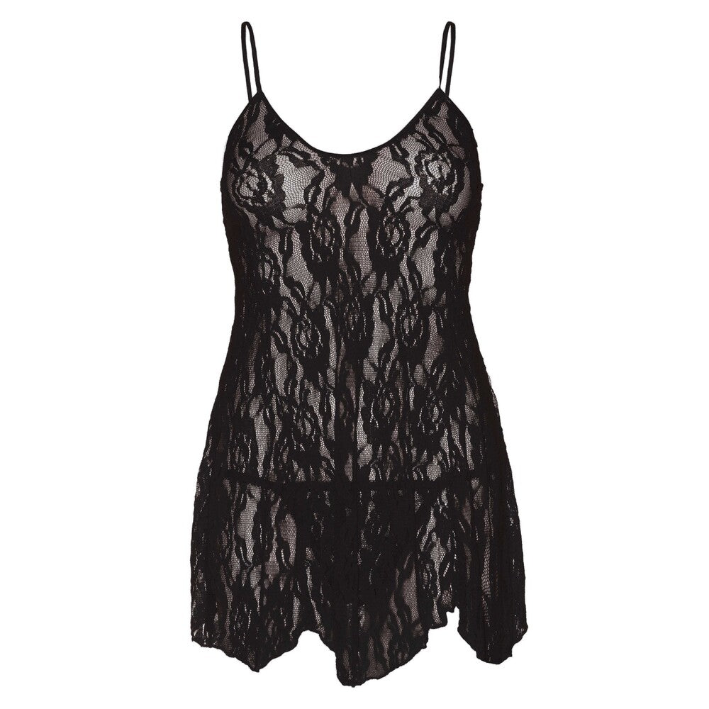 Leg Avenue Rose Lace Flair Chemise Black UK 14 to 18|Side View|"plus size black lace chemise - side view"