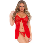 Leg Avenue Romantic Babydoll and GString Red UK 6 to 12|Back View|"red romantic babydoll set - back view"