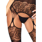 Leg Avenue Strappy Rose Lace Bodystocking UK 6 to 12|Detail View|"rose lace bodystocking - detail view"