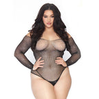 Leg Avenue Crystalized Long Sleeve Body Plus Size UK 14 to 18|Front View|"plus size crystal long sleeve bodysuit - front view"