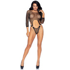 Leg Avenue Top Bodysuit with Thong Black UK 6 to 12|Front View|"black bodysuit thong set - front view"