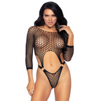 Leg Avenue Top Bodysuit with Thong Black UK 6 to 12|Side View|"black bodysuit thong set - side view"