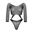 Leg Avenue Top Bodysuit with Thong Black UK 6 to 12|Detail View|"black bodysuit thong set - detail view"