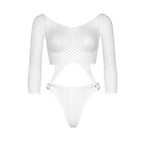 Leg Avenue Top Bodysuit with Thong White UK 6 to 12|Detail View|"white bodysuit thong set - detail view"