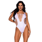 Leg Avenue Racer Back Thong Body White UK 6 to 12|Front View|"white racer thong body - front view"