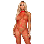 Leg Avenue Racer Neck Bodystocking Red UK 6 to 12|Back View|"red racer bodystocking - back view"