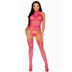 Leg Avenue High Neck Halter Net And Lace Suspender UK 6 to 12|Front View|"halter net lace suspender - front view"