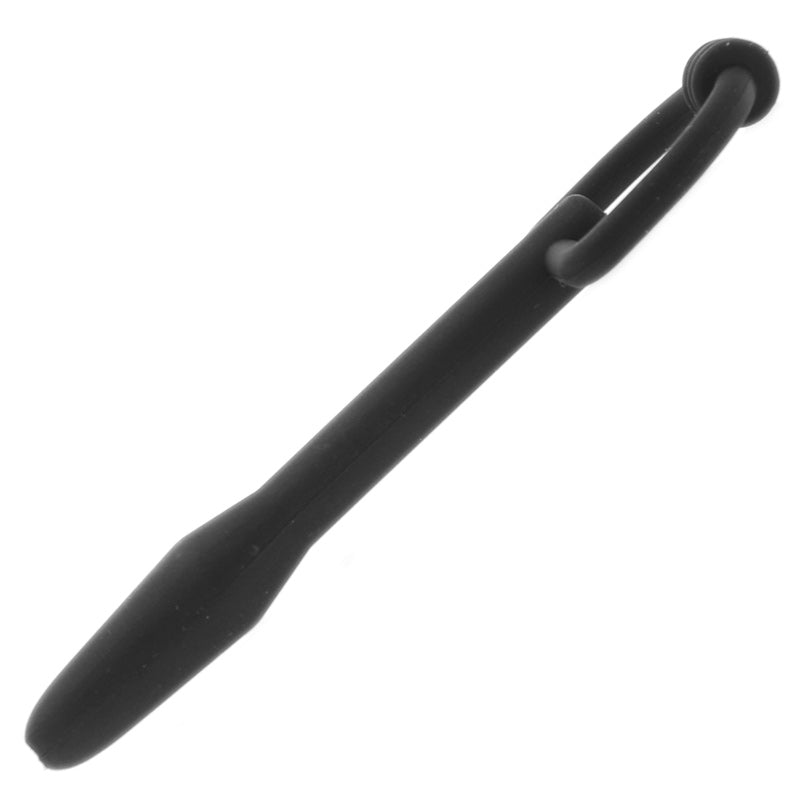 Master Series The Hallows Silicone CumThru DRing Penis Plug|Side View|"plug detail-side view adult toys direct"|