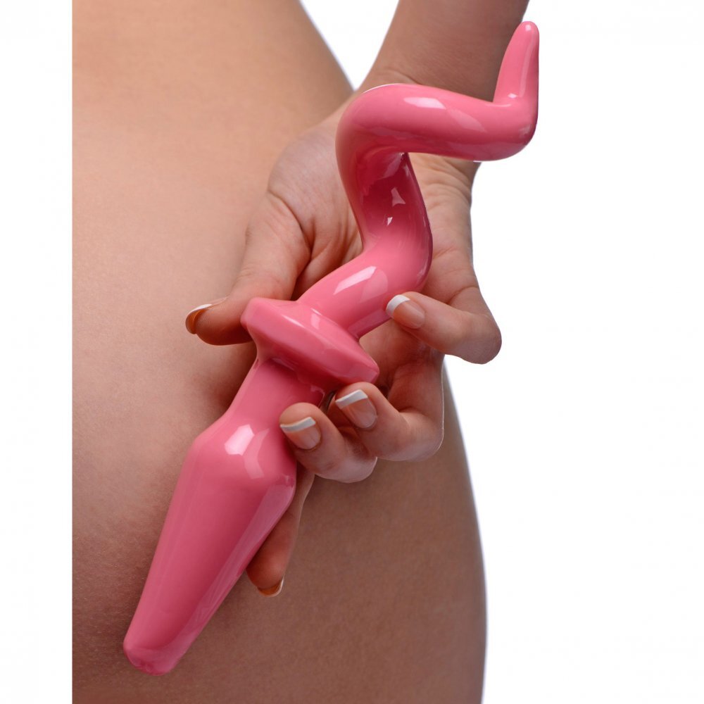 XR-Pig-Tail-Pink-Butt-Plug|Side View|"tail design-side view"
