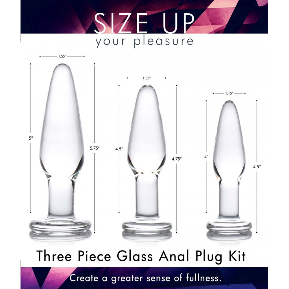 XR-Dosha-3-Piece-Glass-Anal-Plug-Kit|Side View|"kit components-side view"
