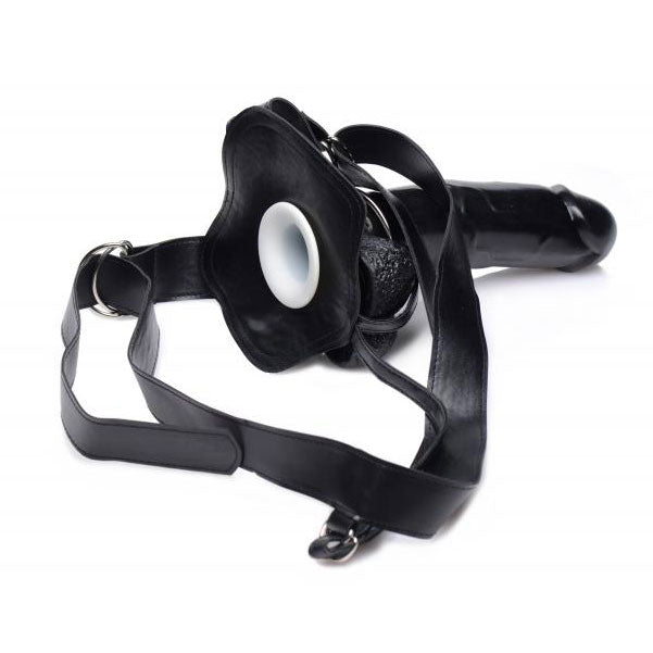 Master Series Infiltrator 2 Hollow Strap On Black 9 Inch Dildo|Side View|"texture detail - side view"