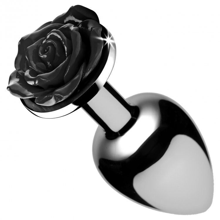 XR-Booty-Sparks-Black-Rose-Anal-Plug-Medium|Front View|"rose plug-front view"