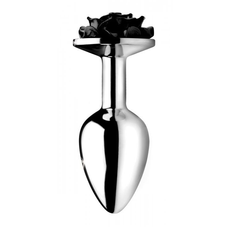 XR-Booty-Sparks-Black-Rose-Anal-Plug-Small|Side View|"rose design-side view"