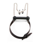 XR Silicone Bit Gag with Nipple Clamps|Side View|"clamp details-side view"|