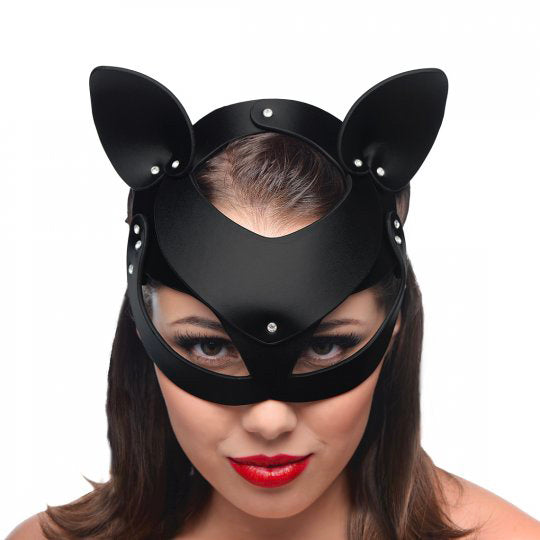 Master Series Bad Kitten Leather Cat Mask|Front View|"leather mask design-front view adult toys direct"|