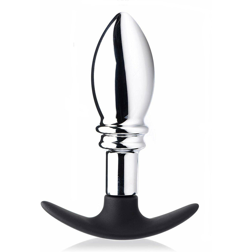 Master Series Dark Stopper Metal And Silicone Anal Plug|Front View|"dark stopper plug-front view"|