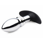 Master Series Dark Stopper Metal And Silicone Anal Plug|Side View|"metal stopper design-side view"|