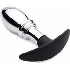 Master Series Dark Stopper Metal And Silicone Anal Plug|Detail View|"stopper features-detail view"|
