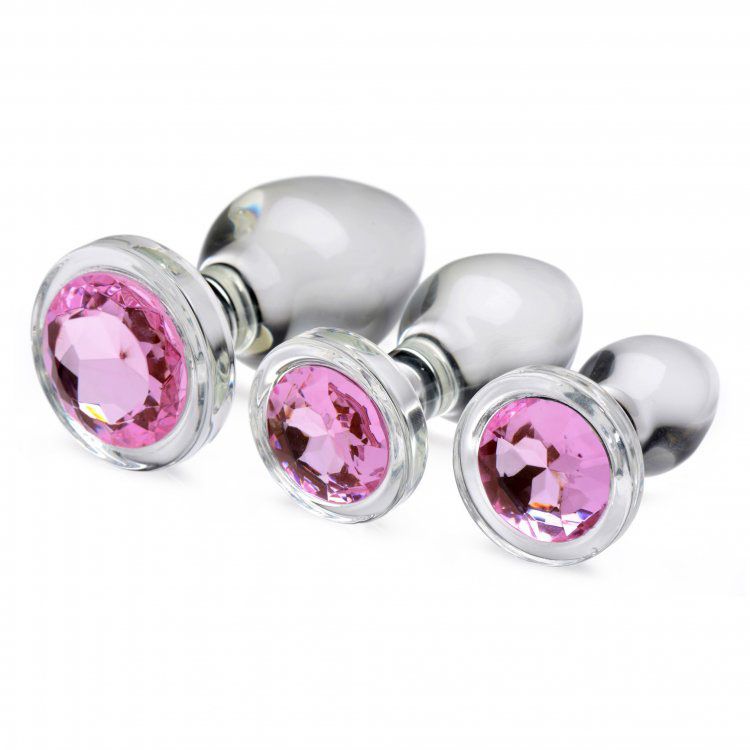 XR-Pink-Gem-Glass-Anal-Plug-Set|Front View|"glass plug set-front view"