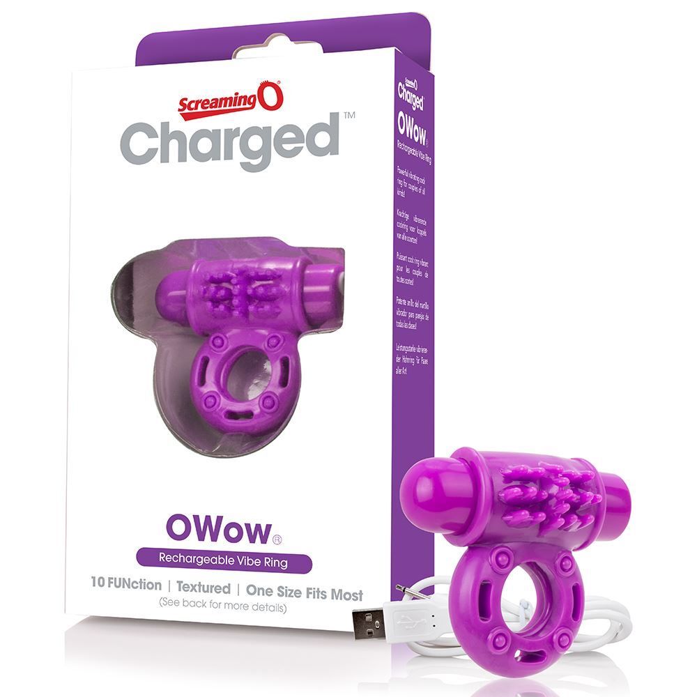 Screaming O Charged OWow Purple Vibrating Cock Ring|Side View|"charged detail - side view"