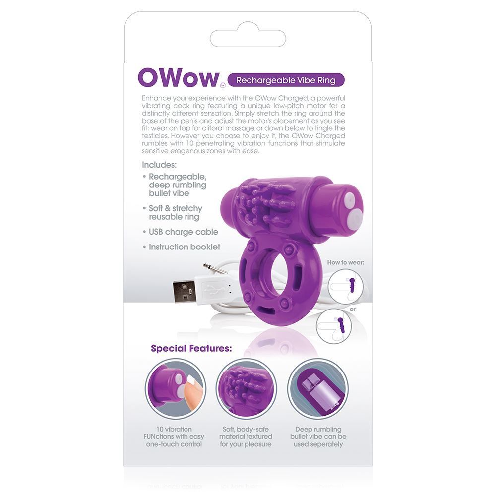 Screaming O Charged OWow Purple Vibrating Cock Ring|Back View|"quality build - back view"