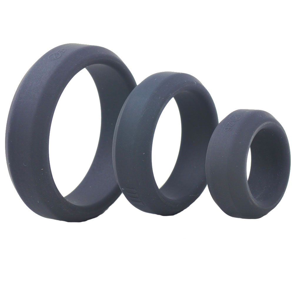 Triple Black Silicone Cock Rings|Front View|"triple design - front view"