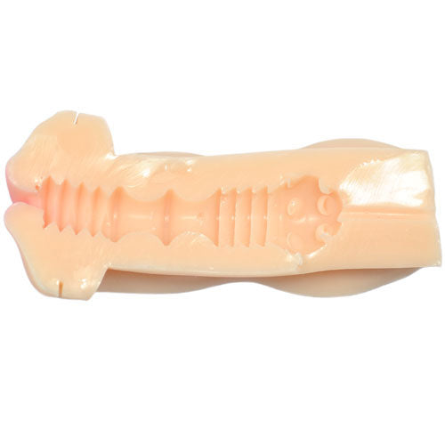 Portable Masturbator With Mouth Opening|Side View|"opening detail - side view"