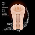 M Elite Soft and Wet Annabella Self Lubricating Masturbator|Side View|"wet detail - side view"