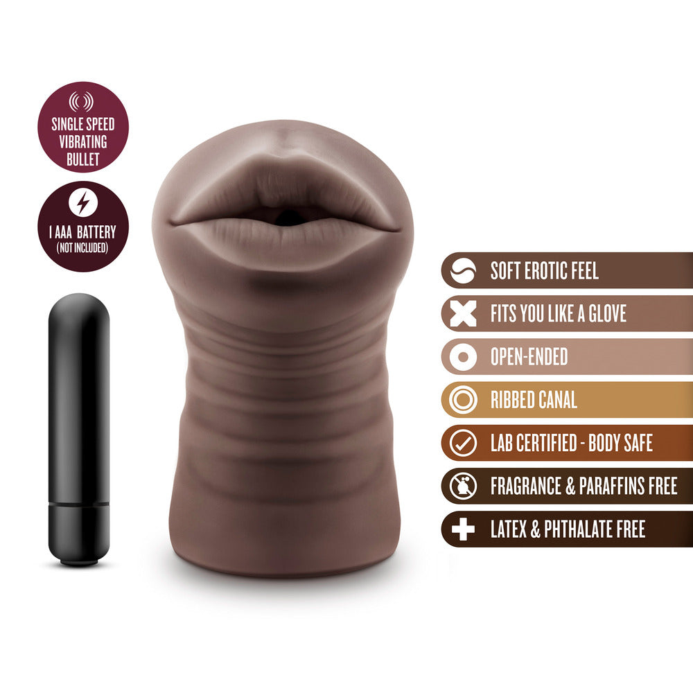 Hot Chocolate Heather Mouth Vibrating Masturbator|Side View|"Premium intimate device - side view"