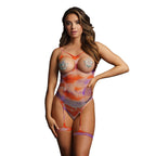 Le Desir Bliss Open Cup Strappy Teddy Tie Dye UK 6 to 14|Front View|"tie dye strappy teddy - front view"