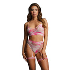 Le Desir Bliss 2 Piece Set With Garters Tie Dye UK 6 to 14|Front View|"tie dye garter lingerie set - front view"