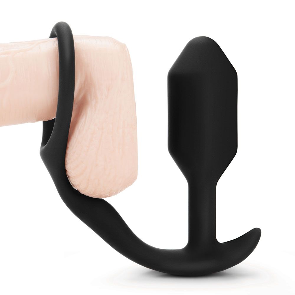 bVibe Snug And Tug Anal Plug And Cock Ring|Side View|"tug detail - side view"