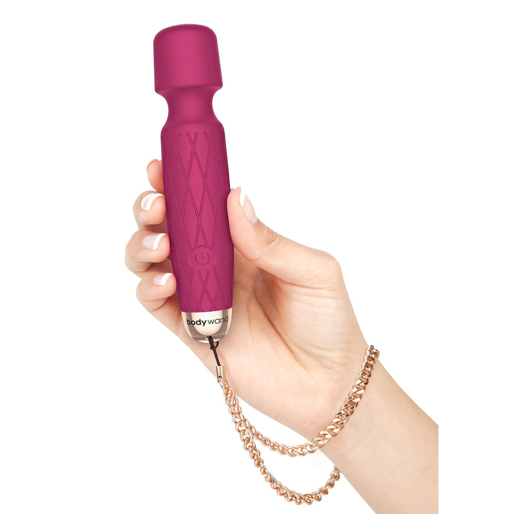 Bodywand Luxe Mini Wand Pink|Side|"pink mini luxury wand - side view"