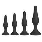 Set-Of-Four-Silicone-Butt-Plugs-Black|Front View|"plug set-front view"