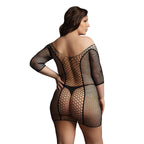 Le Desir Duo Net Sleeved Mini Dress UK 14 to 20|Side View|"plus size mesh mini dress - side view"