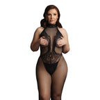 Le Desir Fishnet And Lace Bodystocking UK 14 to 20|Front View|"plus size fishnet lace bodystocking - front view"