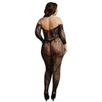 Le Desir Lace Sleeved Bodystocking UK 14 to 20|Side View|"plus size lace sleeve bodystocking - side view"