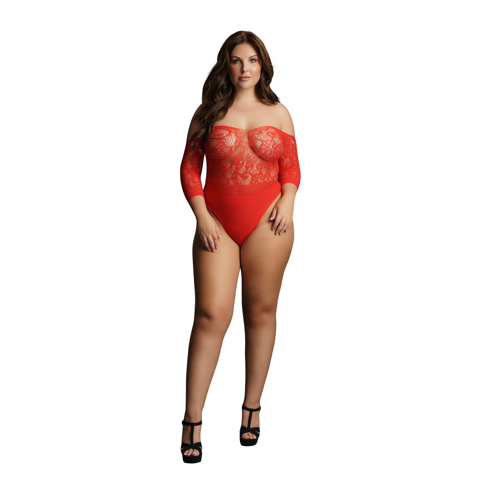 Le Desir Crotchless Rhinestone Teddy Red UK 14 to 20|Front View|"plus size red rhinestone teddy - front view"