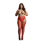 Le Desir Suspender Rhinestone Pantyhose Red UK 14 to 20|Front View|"plus size red rhinestone pantyhose - front view"