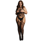 Le Desir Lace Suspender Bodystocking UK 14 to 20|Front View|"plus size lace suspender bodystocking - front view"